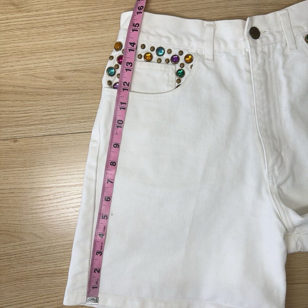 Vintage 90s Bedazzled White Mom Shorts Size 8 Rodeo Western Festival Party Swift - Picture 12 of 15